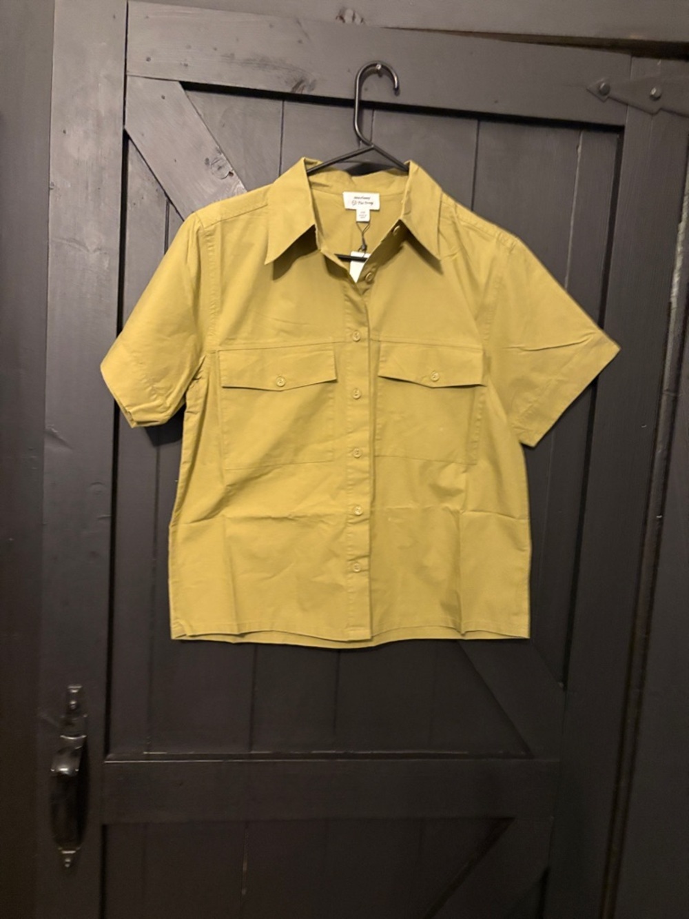 Short Sleeve Button-Up Shirt in Olive Yellow
